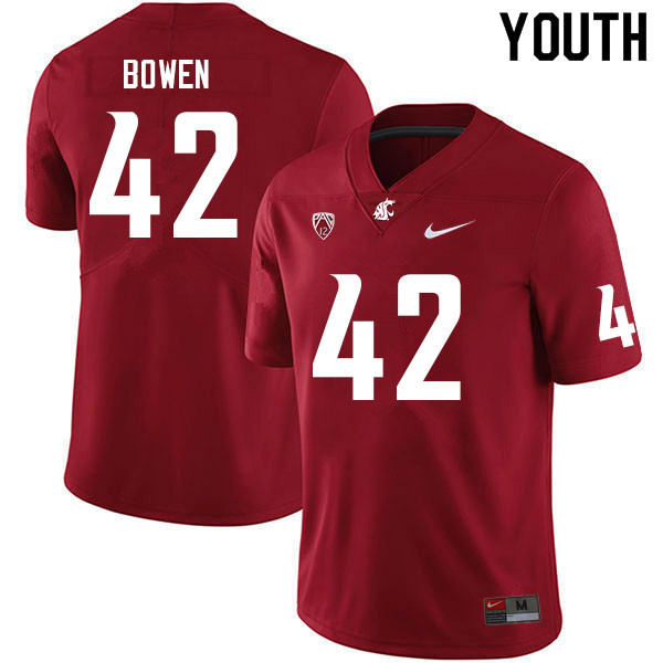 Youth #42 Jake Bowen Washington State Cougars College Football Jerseys Sale-Crimson